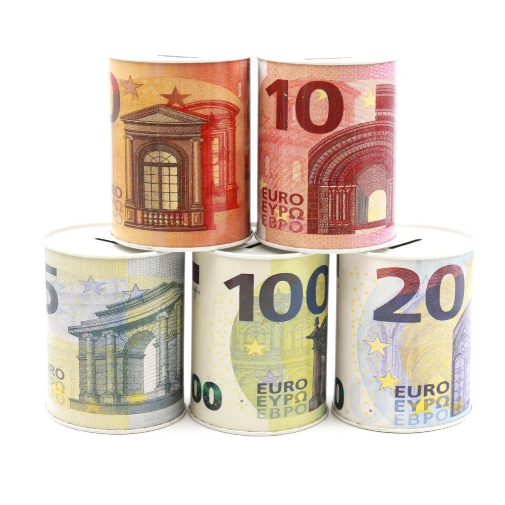 Salvadanaio in latta immagine banconote Euro Futurart