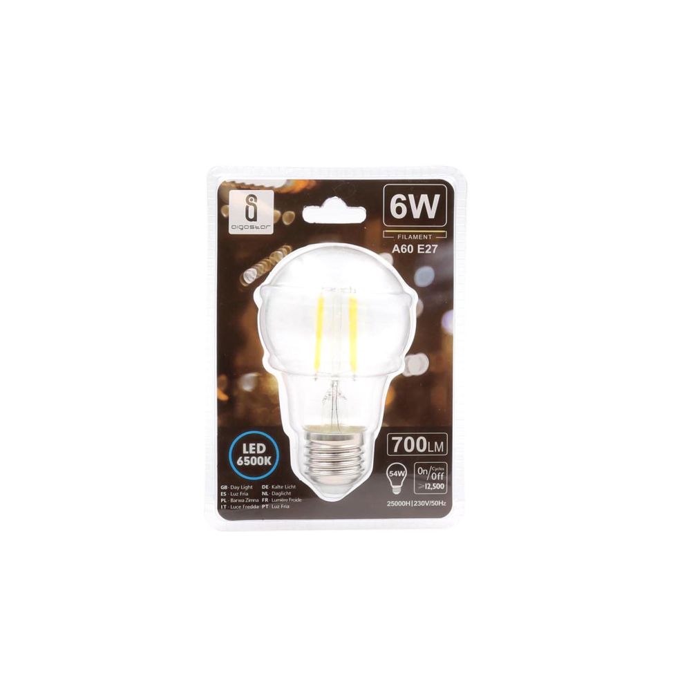 Lampadina Led a Filamento A60 E27 6W - Luce Fredda