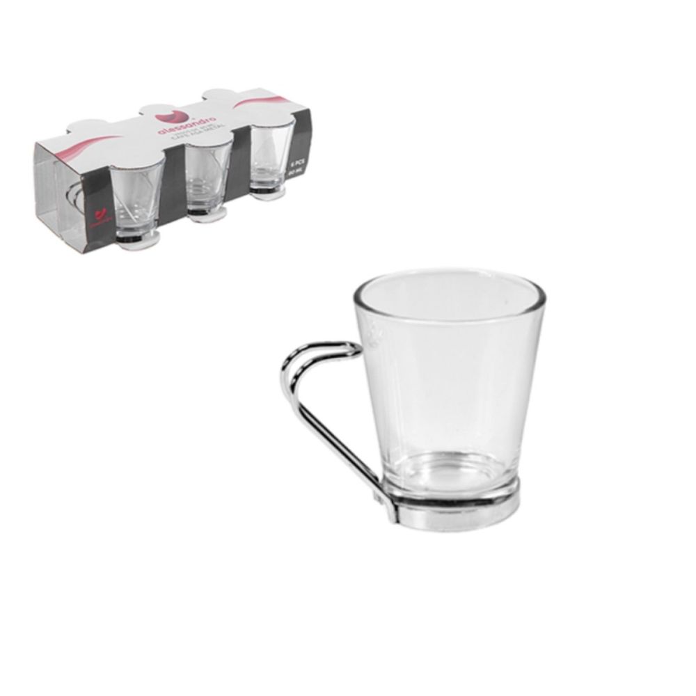 SET 6 TAZZINE DA CAFFE' TAZZE CON PIATTINO E SUPPORTO IN METALLO